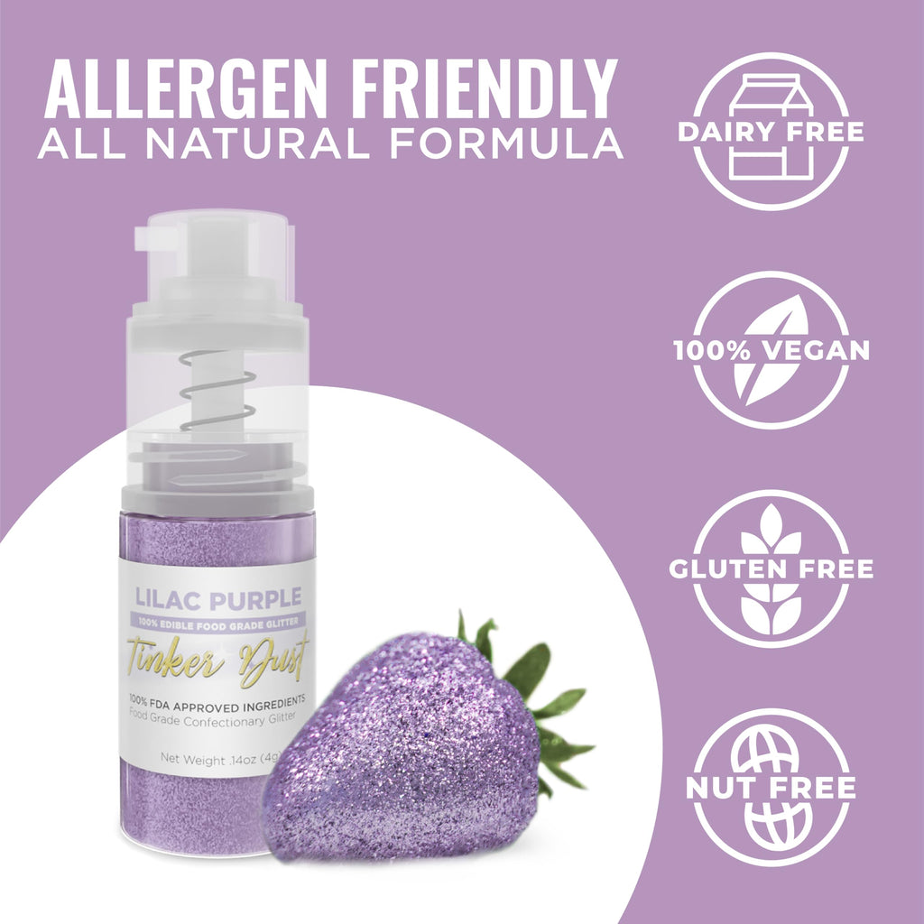 Bakell - Lilac Purple Tinker Dust (4g, 1x Mini Spray Pump) Edible Glitter for Food, Desserts, and Baked goods!