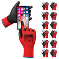 DULFINE Touchscreen Safety Work Gloves for Men 12 Pairs, PU Coated Red XL