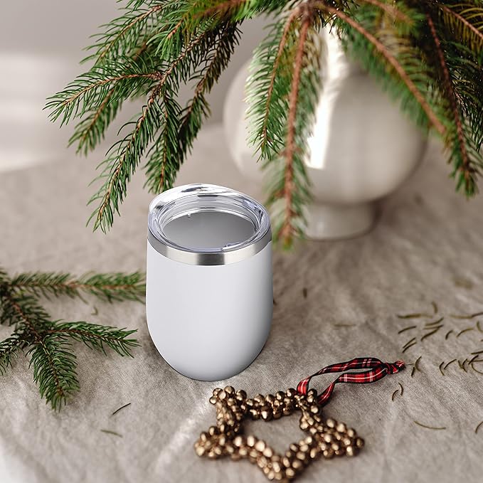 DOMICARE Stainless Steel Wine Tumbler Bulk with Lid, Personalized White Insulated Tumblers Set, 12oz Travel Coffee Cups Pack of 16