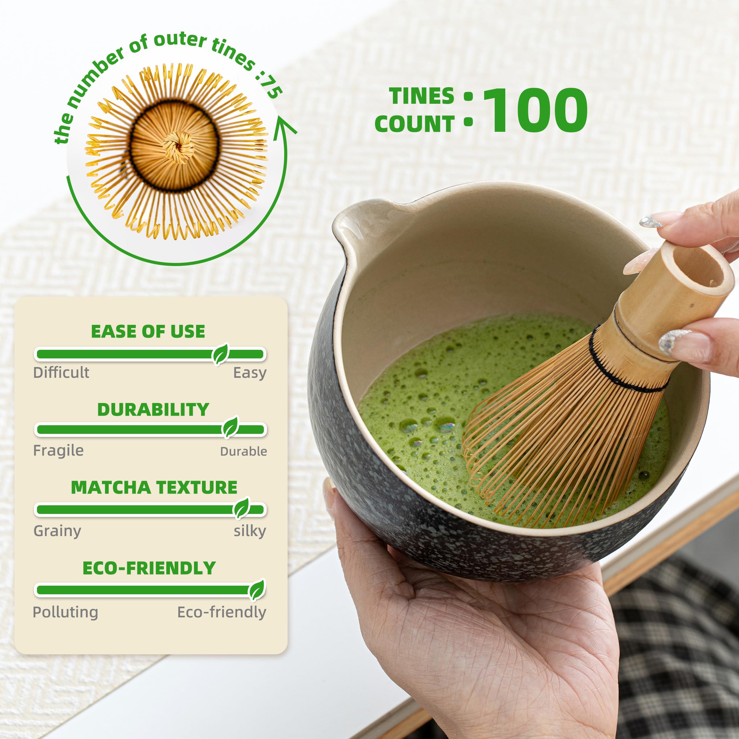 TEANAGOO Matcha Whisk Set, 10 Pcs Complete Set, Black, Matcha Kit with Tray, Bowl, Scoop, Sifter, Powder Jar, Gift for Matcha Lovers