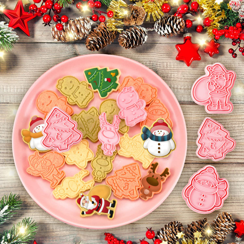 3D Holiday Cookie Cutters, Christmas Cookie Stamps Molds for Baking