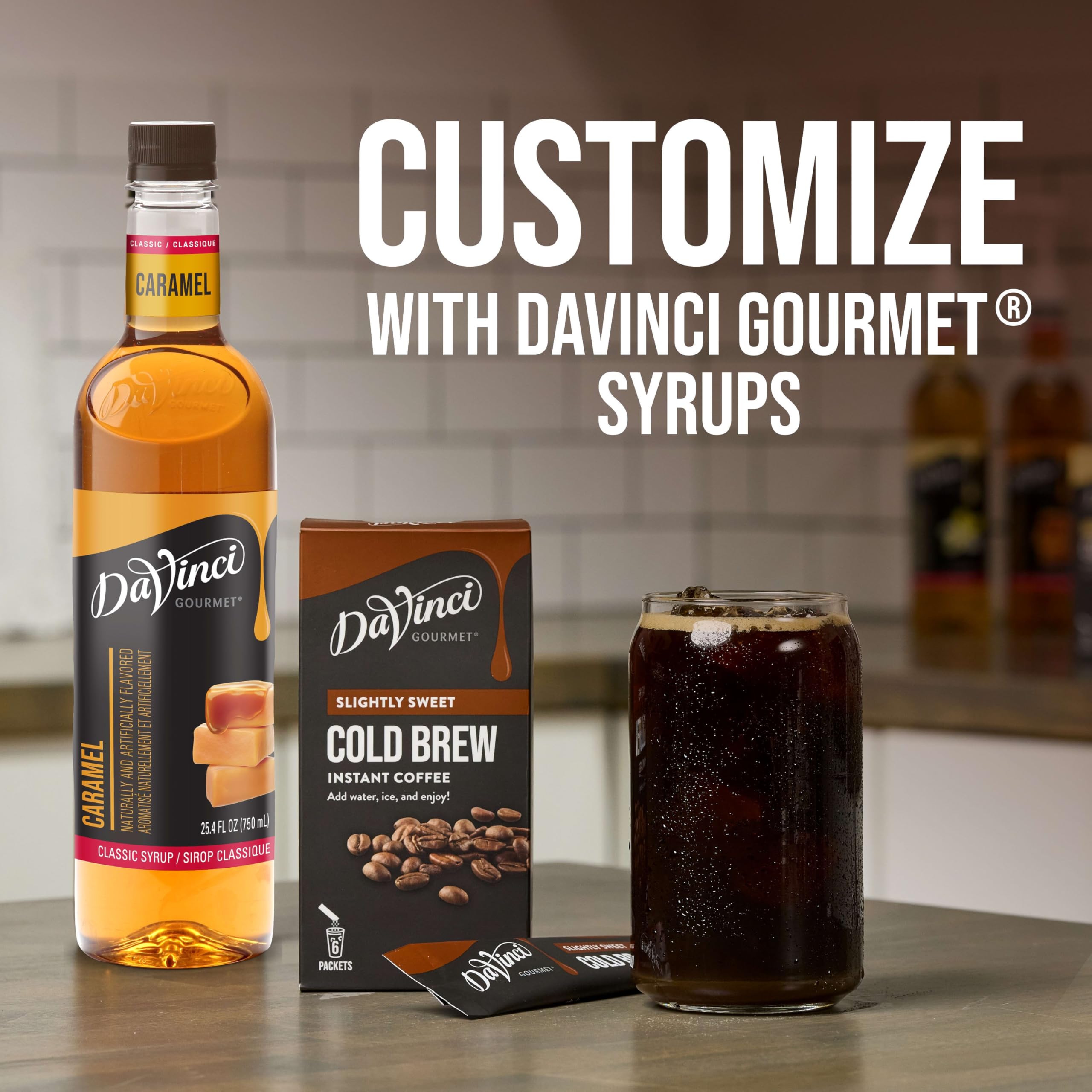 DaVinci Gourmet Slightly Sweet Cold Brew Stick Pack, Instant Coffee Powder, 6 Count (Pack of 1)