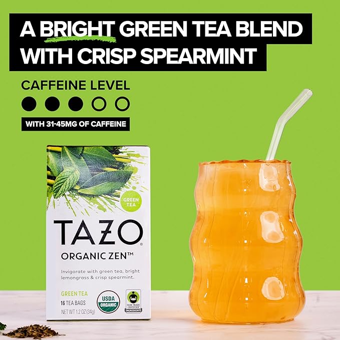 TAZO Organic Zen Green Tea, Green Tea Zen for Health and Wellness, 96 Total Tea Bags (16ct - Pack of 6)