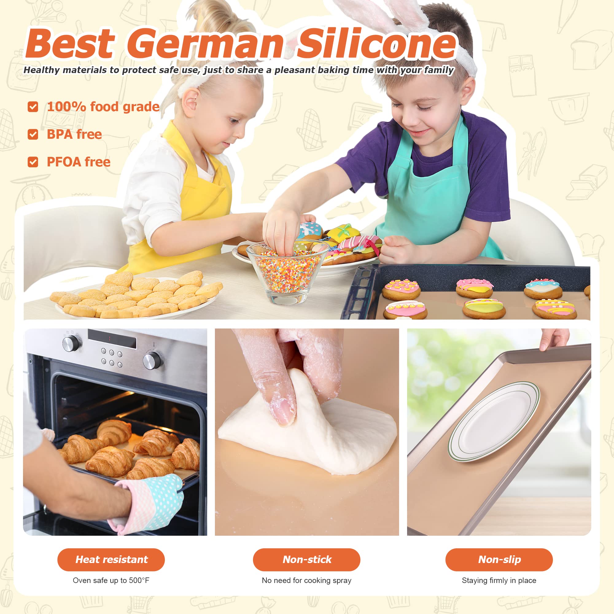MMmat Silicone Baking Mat Roll - Best German Silicone - Non-slip Silicone Pastry Mat, Non-Stick Reusable Air Fryer Linner, Counter Mat, Oven Liner, Freeze Dryer Mat - 16IN x 8FT