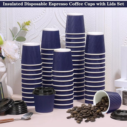 100 4oz Disposable Espresso Cups Triple-Wall Ripple Paper Coffee Cups