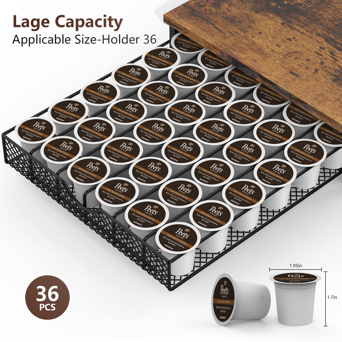 Coffee Pod Drawer for K Cups Drawer Organizer Coffee Pod Storage with Drawer Baskets Pod Storage Holder for Cafe Counter in Home Office Farmhouse 36 Capacity