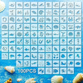 100 Pcs Stencils for Painting on Wood Reusable Stencil Crafts Drawing Templates Holiday Wall Paper for DIY Scrapbook Home 2 x 2 Inch(Marine Life)