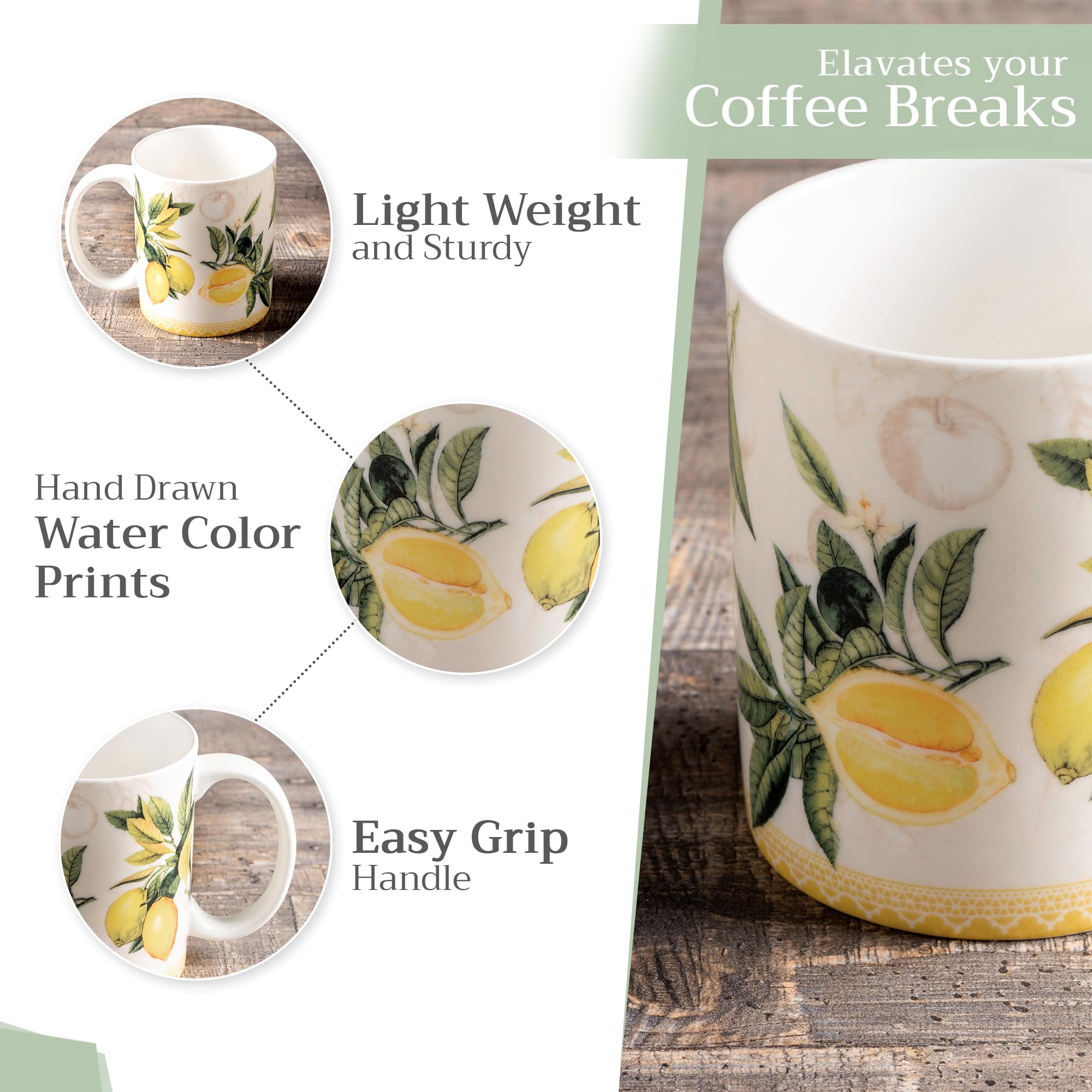 Maison d' Hermine Coffee Mug with Handles Tea Cups (15 Ounce, Pack of 1)
