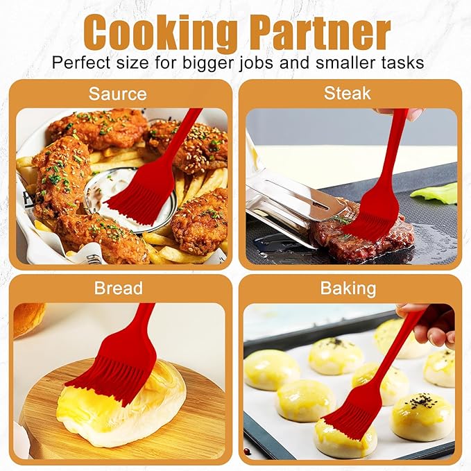 Silicone Basting Brush 2 Pcs Pastry Brush for Oil, BBQ, Grill, Sauce Baking Cooking, Dishwasher Safe (Black)