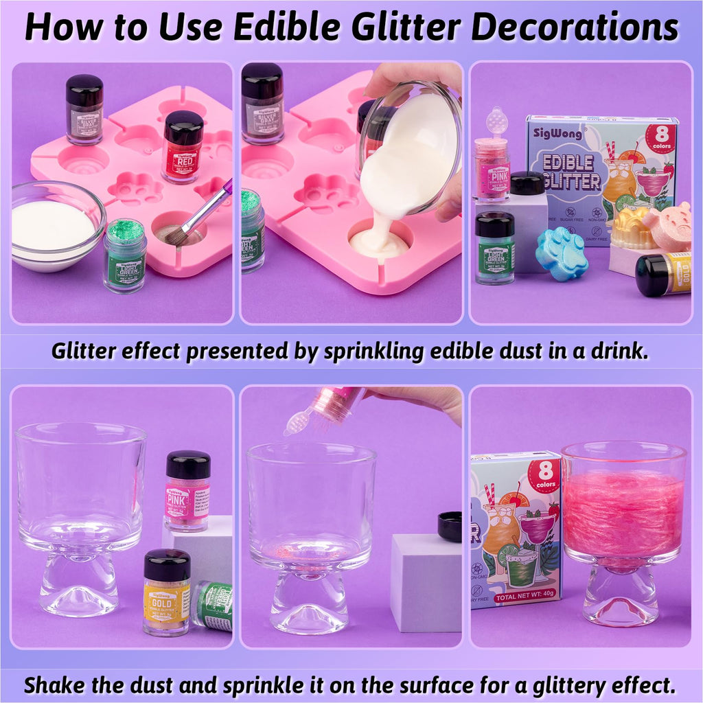 Edible Glitter - 8 Colors Luster Dust Edible Set for Drinks, Food Grade Edible Glitter Dust for Cake Decorating, Cocktail, Fondant, Strawberries, Candy, Cookie, Chocolate, Vegan and Gluten Free - 5g/bottle