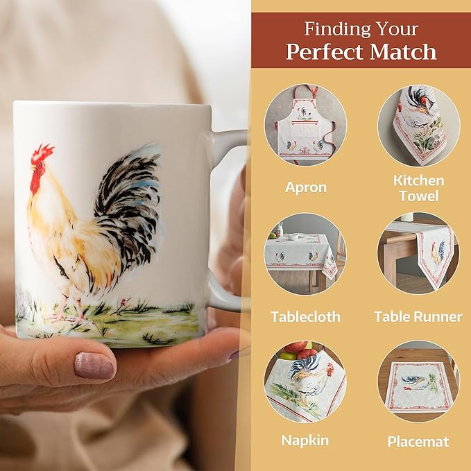 Maison d' Hermine Coffee Mug with Handles Fine Bone China Mugs Pack of One Tea Cups for Hot Beverages Cappuccino Latte Home Restaurant Office Perfect for Gift (Campagne - Coq, 12 Ounce)