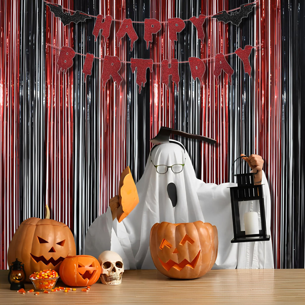BRAVESHINE Party Streamers Fringe Backdrop | Red and Black Foil Curtain