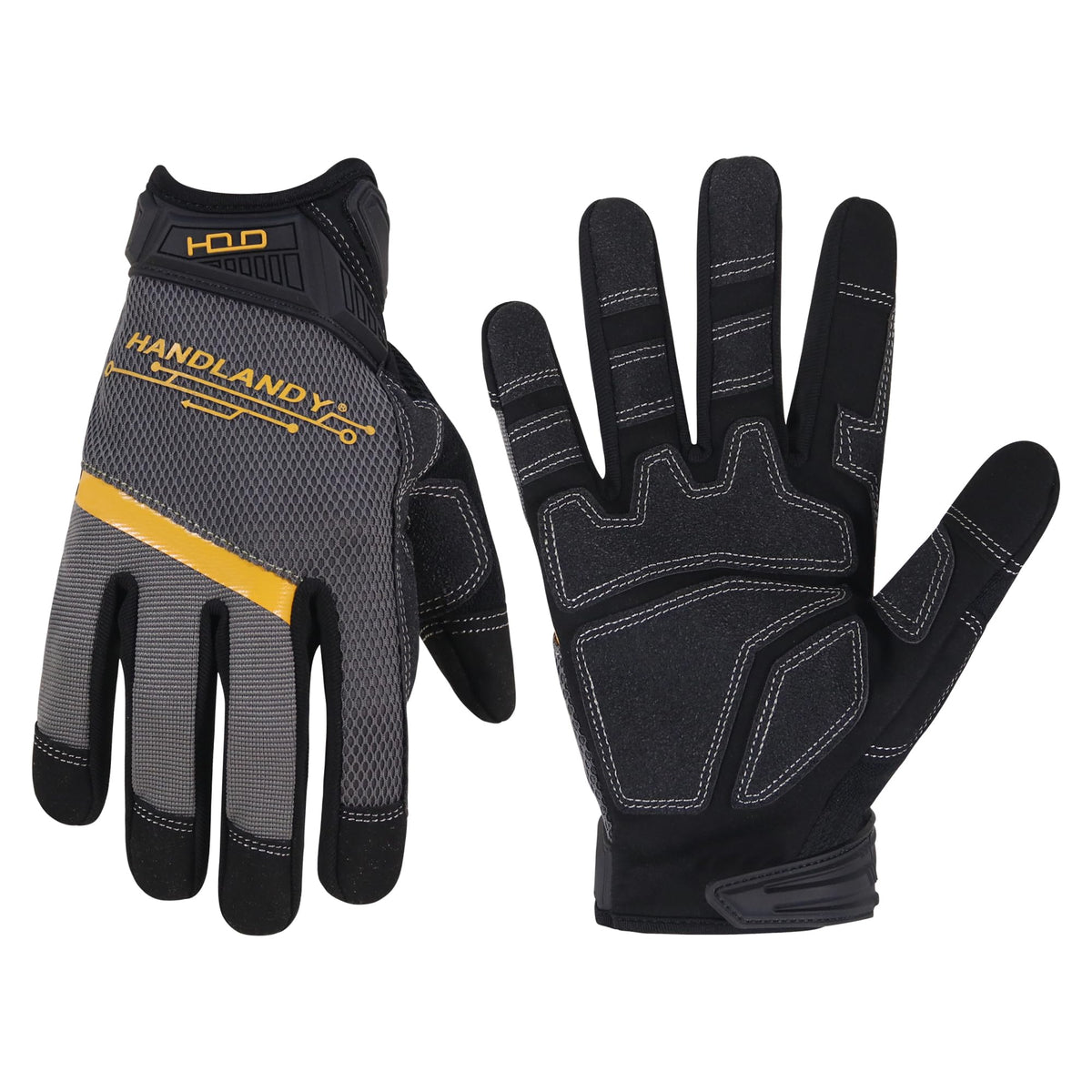HANDLANDY Mens Work Gloves Touch screen, Synthetic Leather Utility Gloves, Flexible Breathable Fit- Padded Knuckles & Palm (Large)
