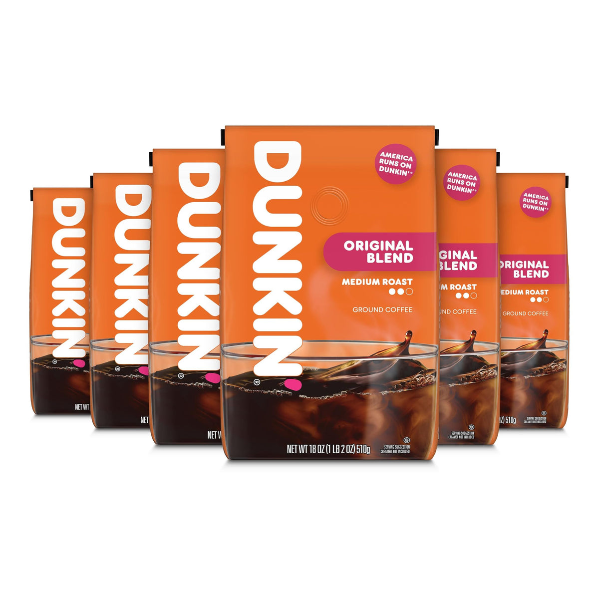 Dunkin’ Original Blend Medium Roast Ground Coffee, 18 Oz. Bags (Pack of 6)