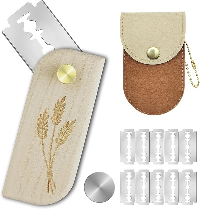 Magnetic Bread Lame Sourdough Scoring Tool Easy Scoring Knife for Bread Baking Scorer Cutter for Homemade Slashing with 10 Razor Blades - Storage Bag Included - Ergonomic Handle - Maple