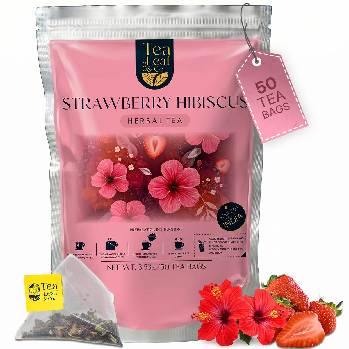 Sweet Hibiscus Cinnamon Green Tea (3.5oz), Natural Herbal Infusion, 50 Bags