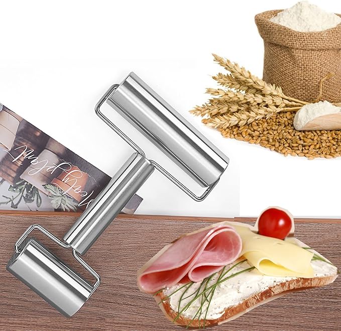 Pastry Pizza Roller, Smooth Non Stick Stainless Steel Rolling Pin Time-Saver Pizza Dough Roller for Home Kitchen Baking Cooking, H Shape Rolling Pins