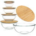 dokaworld Stackable Space-Saving Set of 5 Nesting Glass Bowls with Bamboo Lids for Foodprep, Storage, Baking, Mixing & Cooking, Microwave & Oven Safe BPA Free Heat Resistant Inert Borosilicate Glass