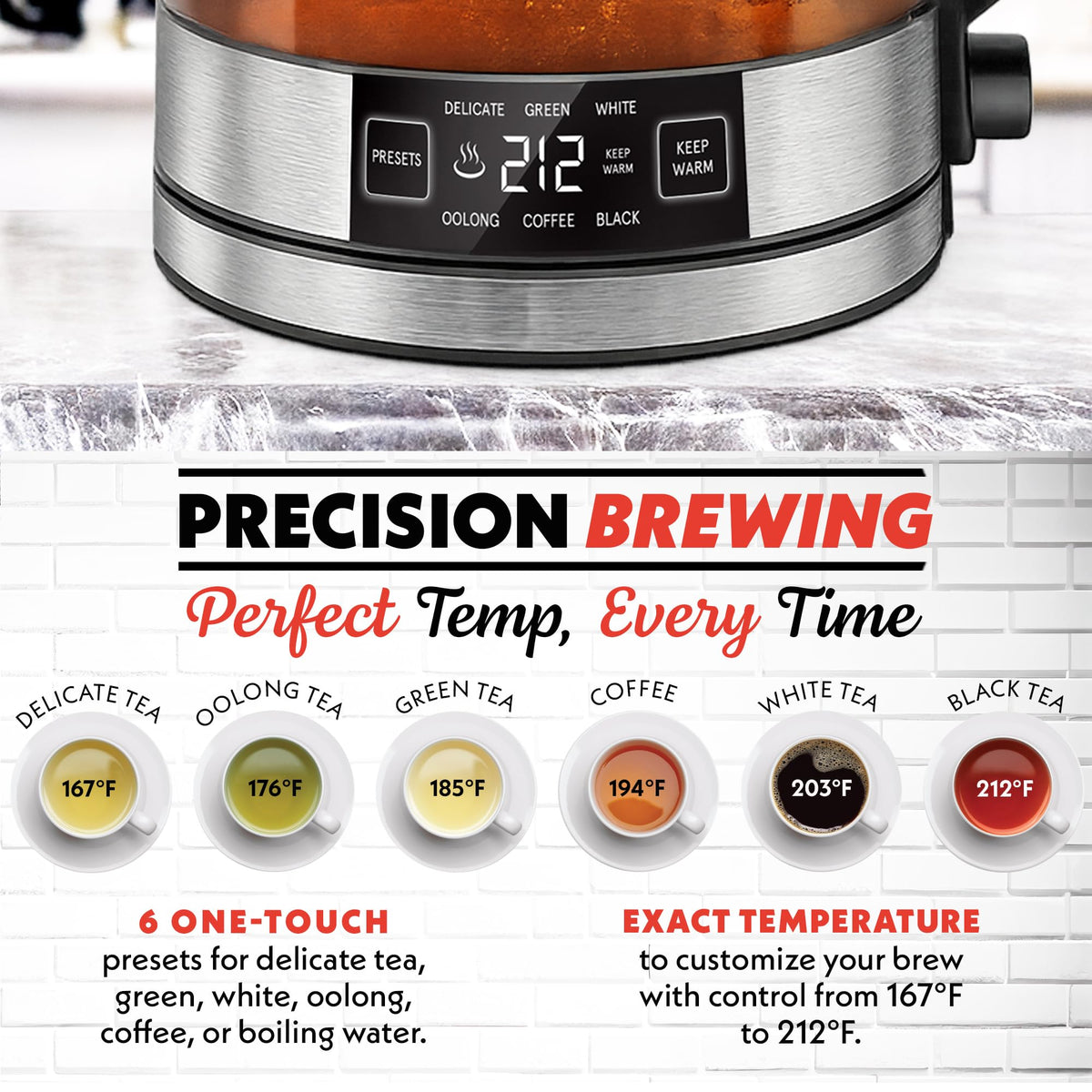 Gourmia Electric Glass Kettle - 1.7L Capacity, Digital Display, Black