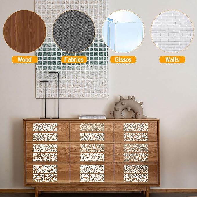 18 Pcs Large Flower Border Stencils for Painting, Reusable Plastic Leaf Cake Decorating Stencils for Baking, Hollowed Floral Edge Painting Templates for DIY Wood Wall Tile Furniture Canvas, 4" x 11.8"