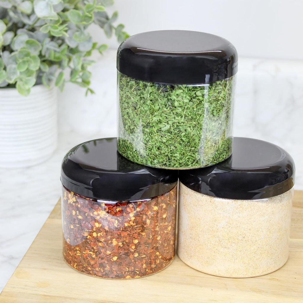 Cornucopia Brands 16oz Clear Plastic Jars w/Domed Lids (6-Pack); BPA Free PET Stackable Straight Sided Canisters for Bathroom & Kitchen Storage