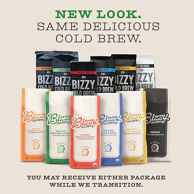 Bizzy Organic Cold Brew Coffee | Light & Bright Blend | Coarse Ground Coffee | Light Roast | Micro Sifted | Specialty Grade | 100% Arabica | 1 LB