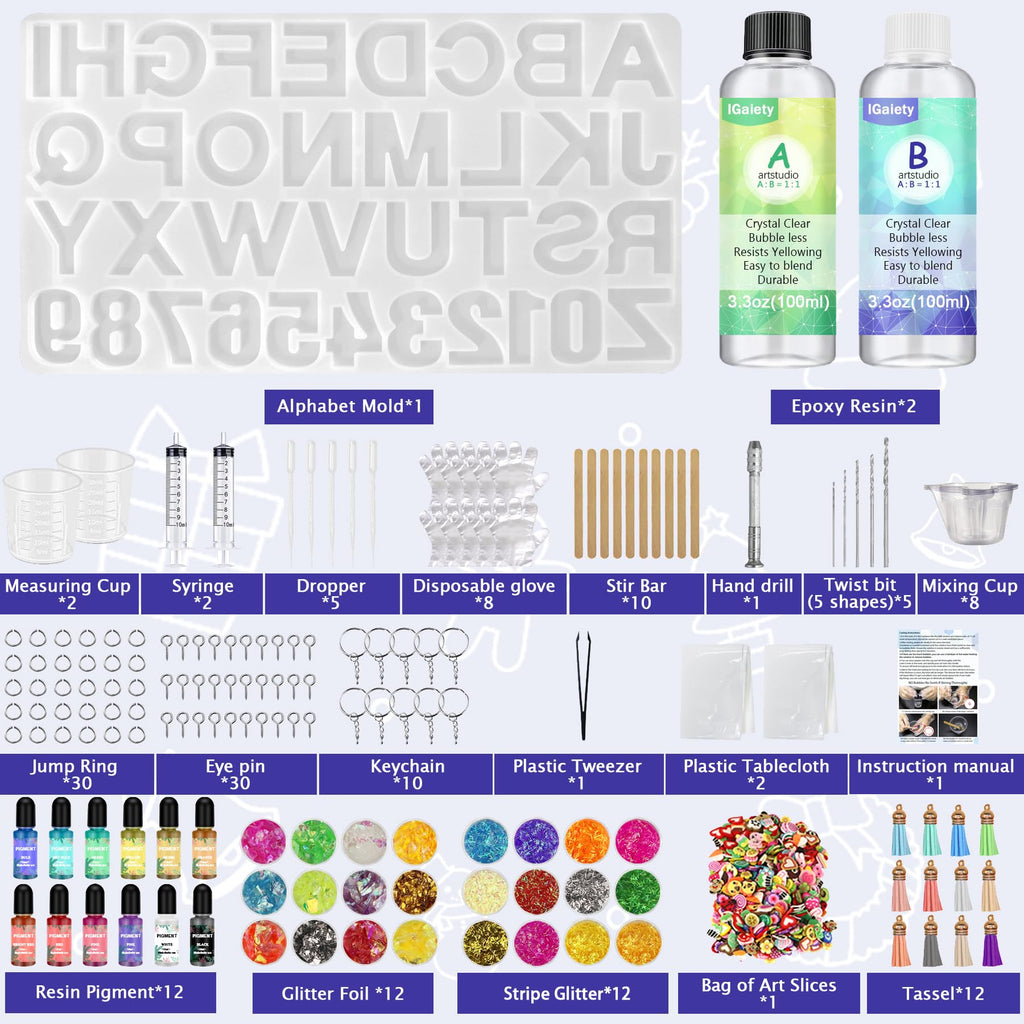 IGaitey Epoxy Kit with Reverse Alphabet Molds for Keychain Pendant