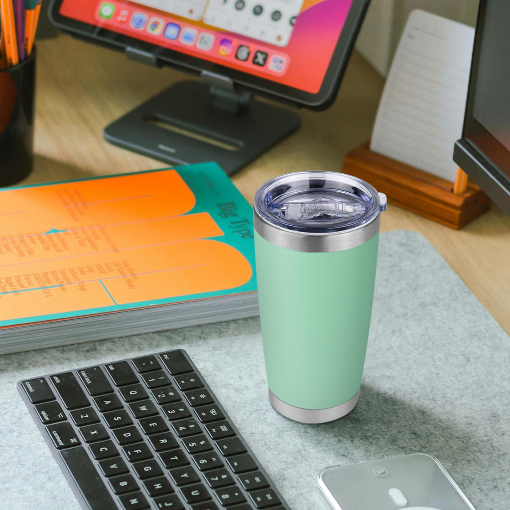 VQRRCKI 20 oz Tumbler Stainless Steel Tumblers Bulk with Lid Double Wall Insulated Coffee Tumbler Cups for Hot & Cold Drinks Powder Coated Travel Coffee Tumbler Mug Metal (Jade, 12 pack)