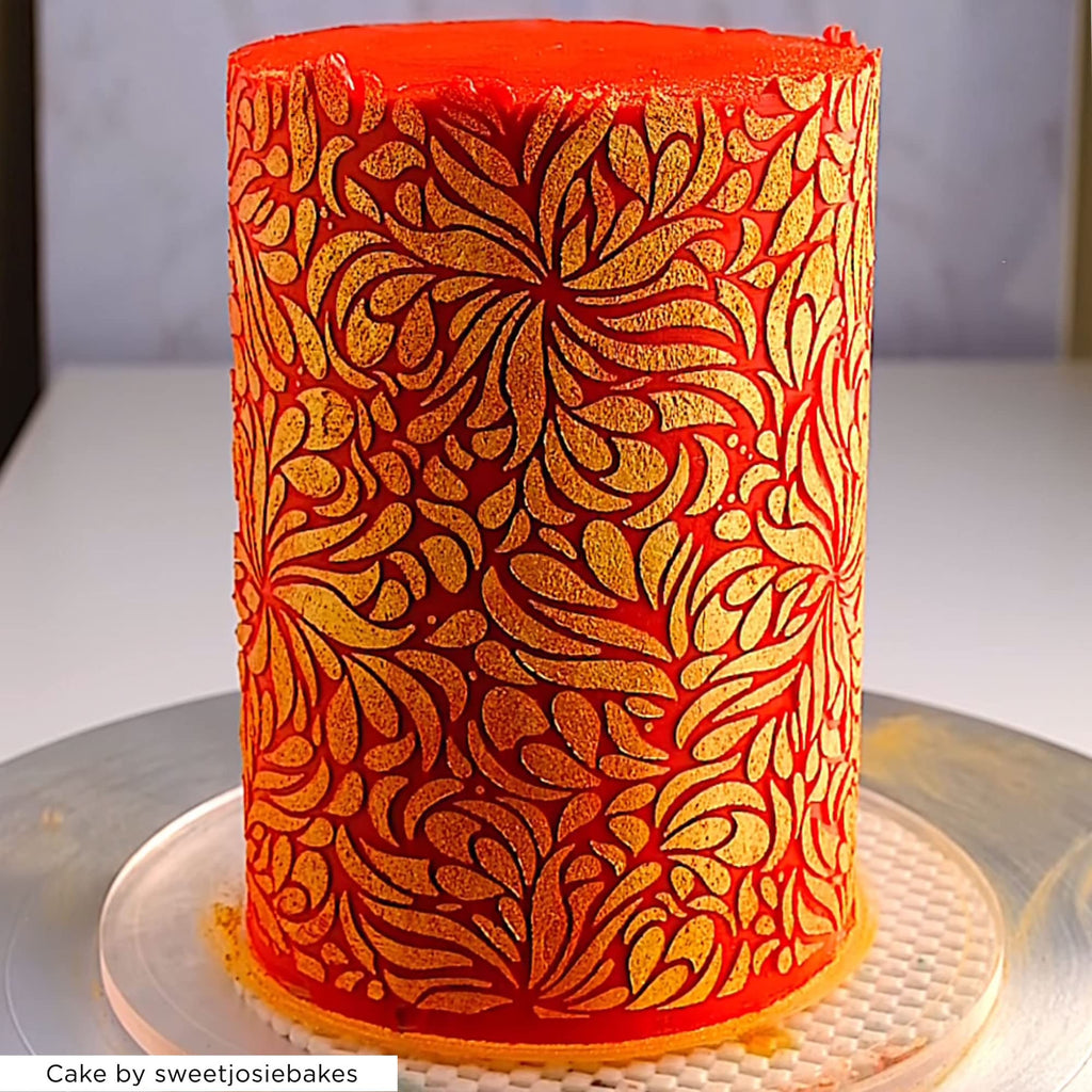 Lacupella Cake Stencil - Seamless Delicate Pattern for Decorating Tall Double Barrel Cake to Use with Buttercream, Royal Icing, Ganache, Paint, Airbrush (Claris)