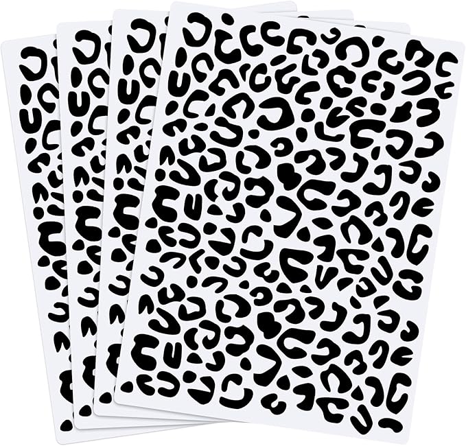 Zonon 4 Pieces Leopard Skin Stencil Reusable Cheetah Paint Stencil Template for Scrapbooking Fabric Drawing Tracing DIY Cake Furniture Wallpaper Floor Decor(5.9 x 8.3 Inch)