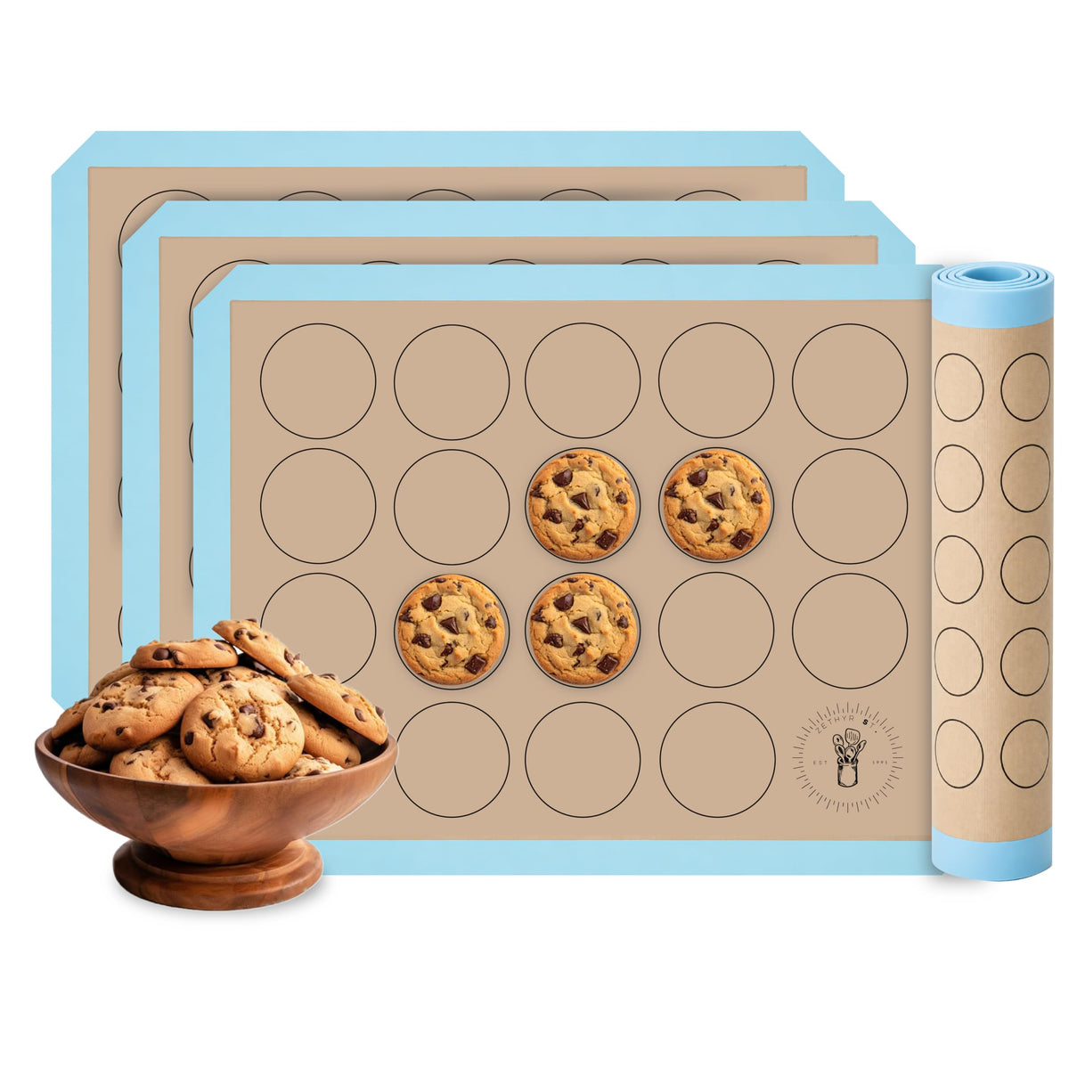 Macaron Baking Mat Silicone Non Stick, Full Sheet Reusable Pack of 2 Gray
