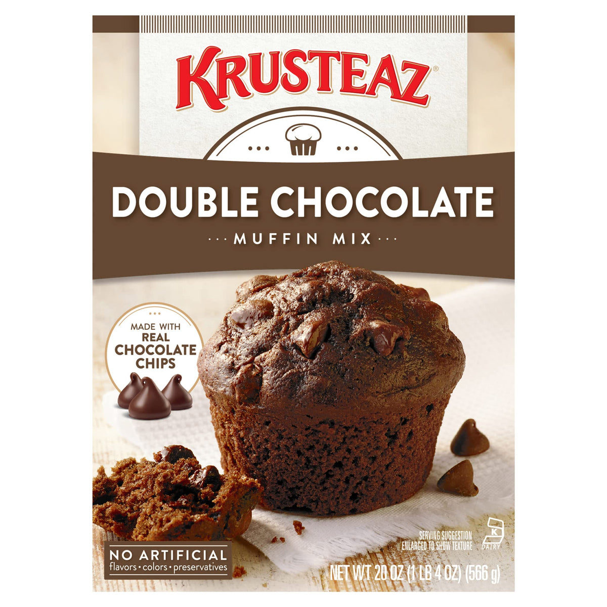 Krusteaz Muffin Mix, Double Chocolate Muffin Mix, Made with Real Chocolate Chips & No Artificial Flavors, Colors or Preservatives, 20 OZ Box (Pack of 6)