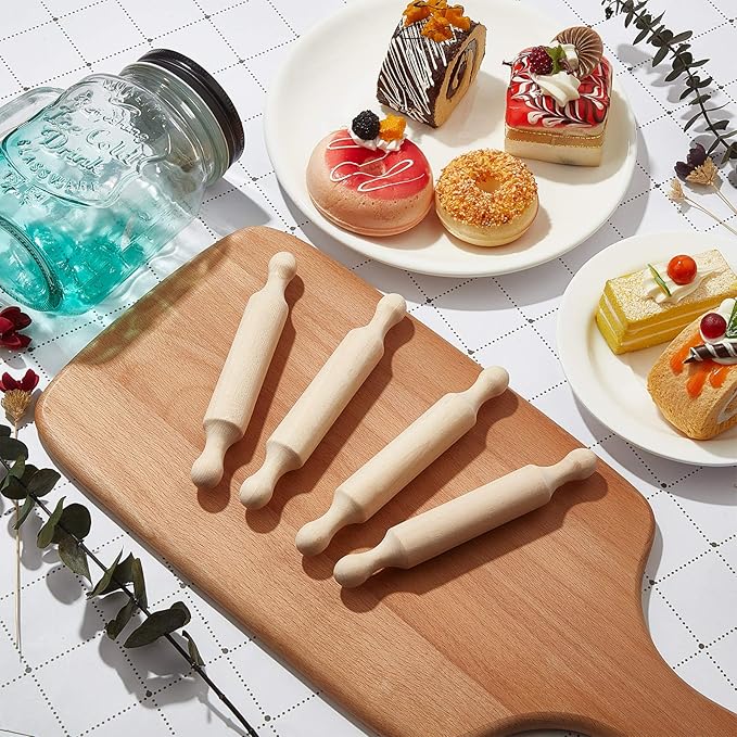 Suclain 30 Pcs Wooden Mini Rolling Pin Long Kitchen Baking Small Dough Rolling Pin for Children Fondant Pastry Pizza Crafting and Imaginative Play for Halloween and Christmas Presents (6 Inches)