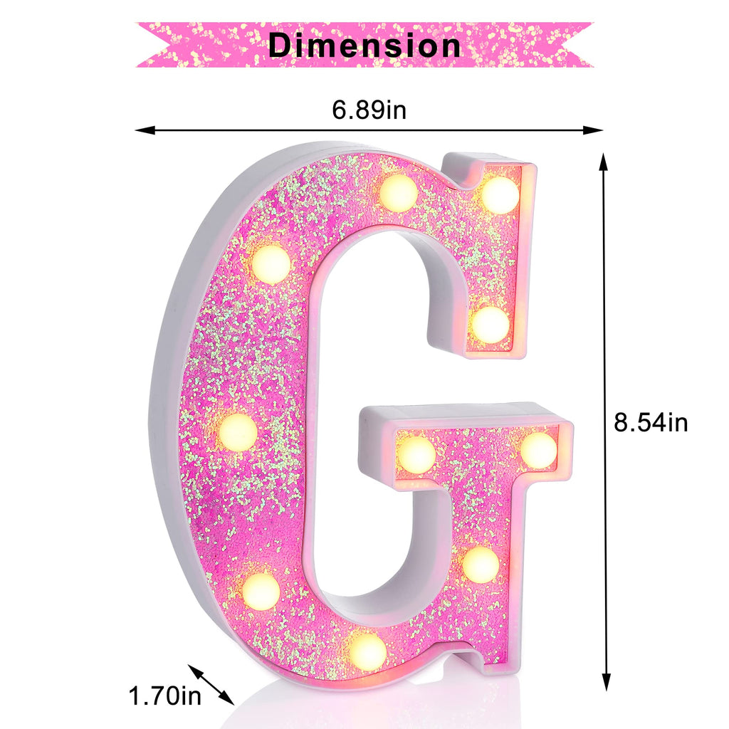 Foaky Pink Light up Letters，Pink Party Decorations,Girls Room Decor,Glitter Light Up Letters,Alphabet Letter Sign for Night Light Birthday Party Girls Gifts, Home Bar Decoration（G）
