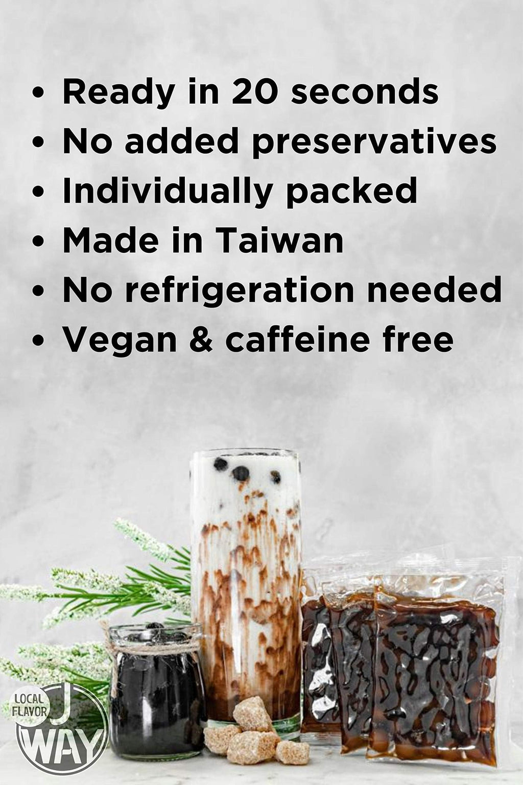 JWAY Instant Brown Sugar Boba Pearls Bulk, 60 Servings Authentic Taiwanese Tapioca Pearls for Bubble Tea, Milk Tea, Smoothies & Desserts, Ready in 20 Seconds, Gluten Free, Vegan