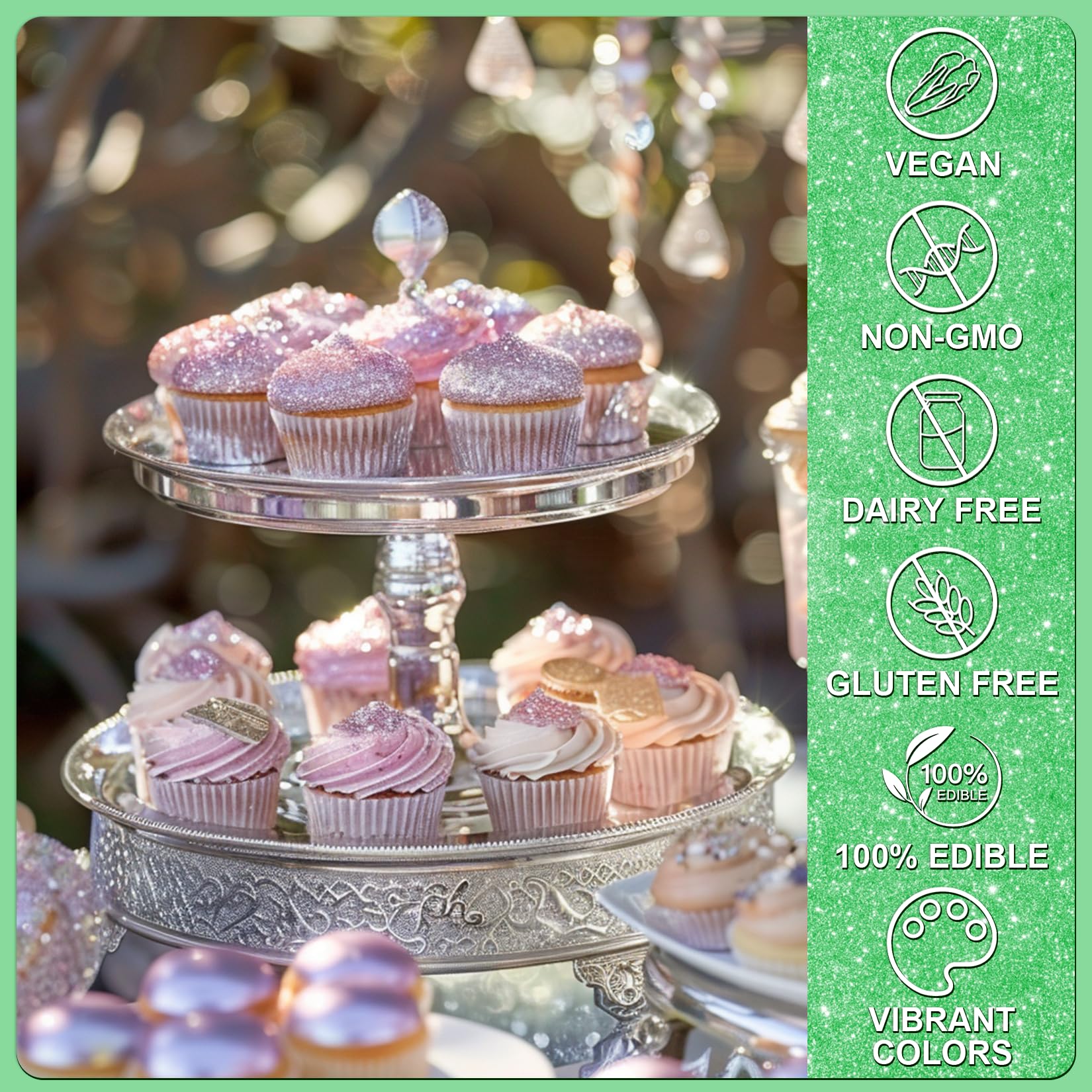 Green Edible Glitter - 5g Food Grade Cake Decorating Shimmering Glitter, Edible Sprinkle Luster Dust for Drinks, Chocolates, Fondant, Strawberries, Cupcakes, Candy, Easter Cookie - Vegan