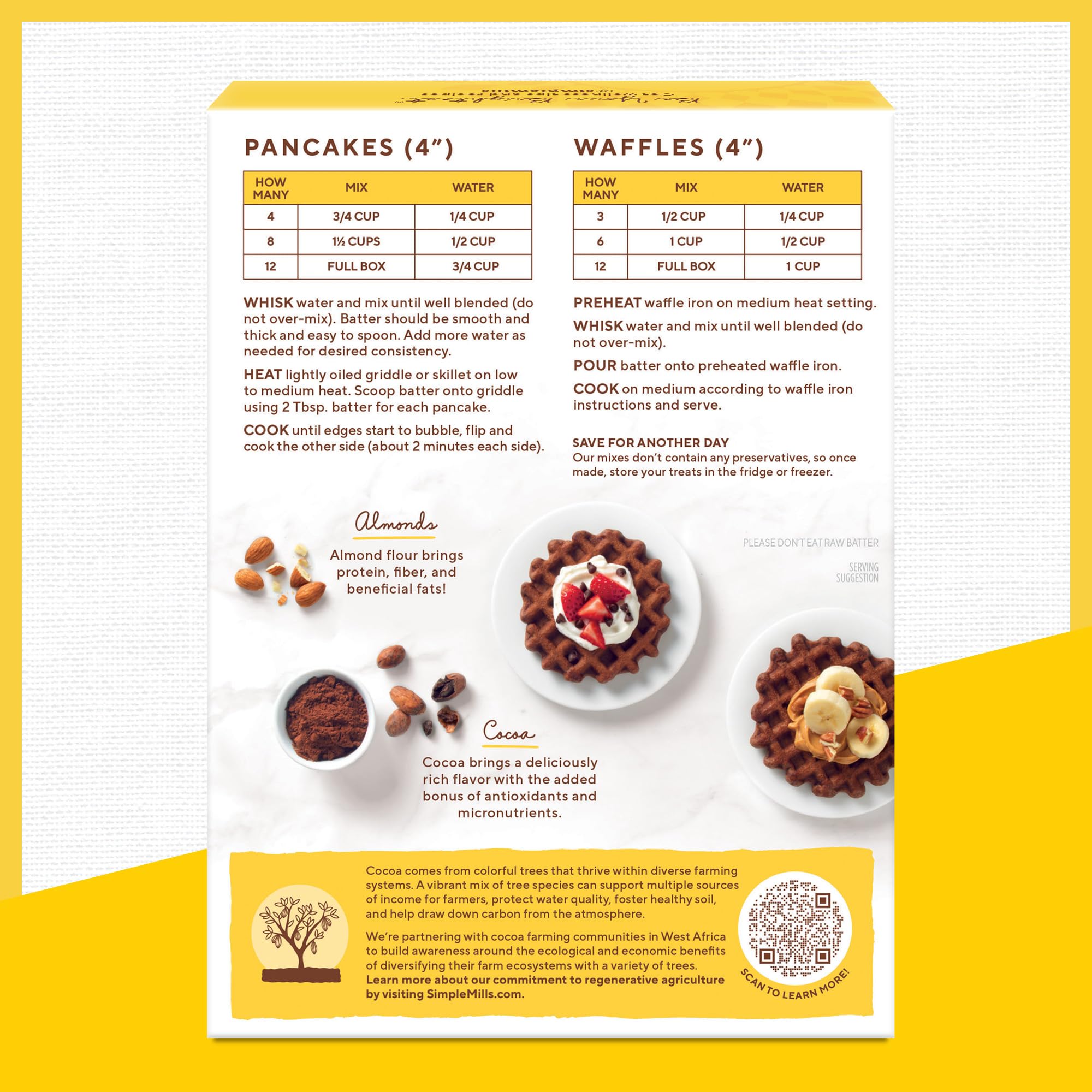 Simple Mills Cocoa Pancake and Waffle Mix, Just add Water, Gluten Free, Paleo Friendly, Breakfast, 10 oz (6 pack)