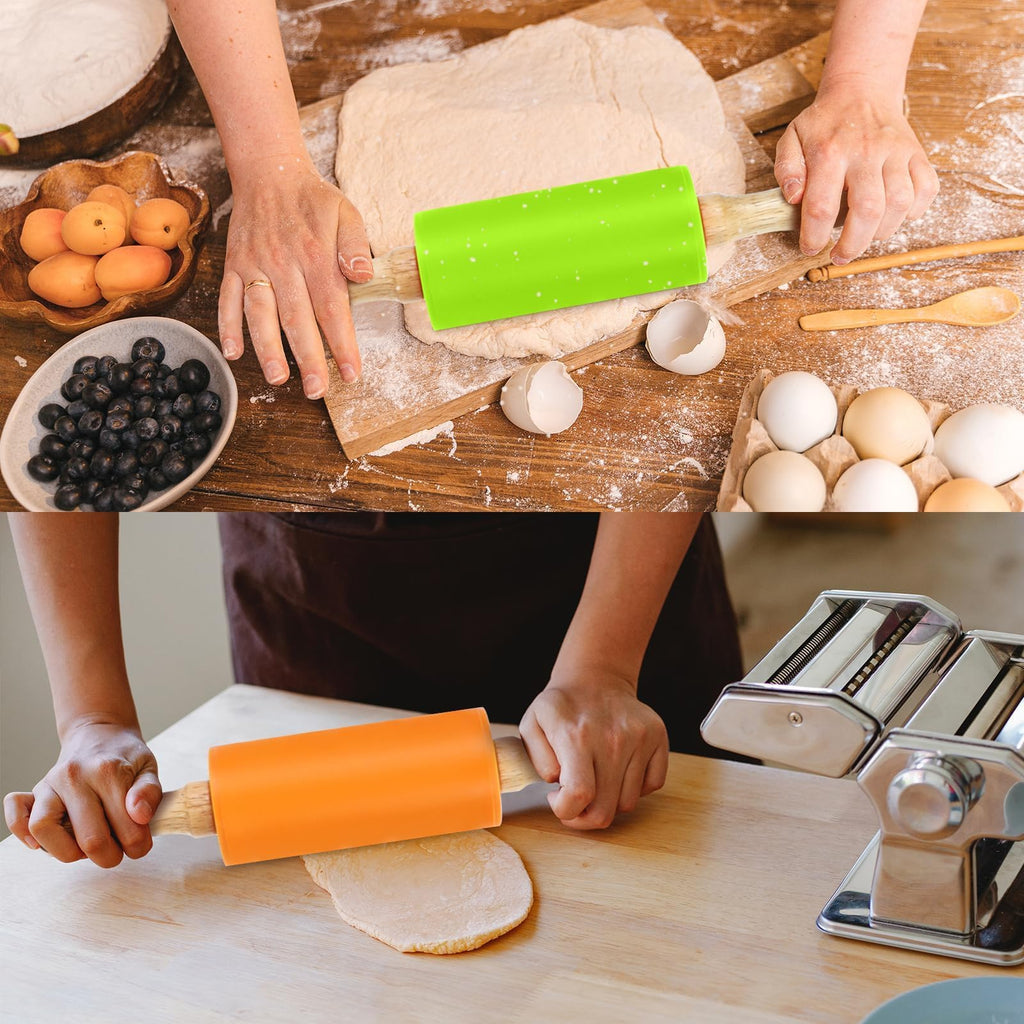 Faxco 4 Pack Mini Rolling Pin for Kids 9 Inch, Non-Stick Wooden Handle