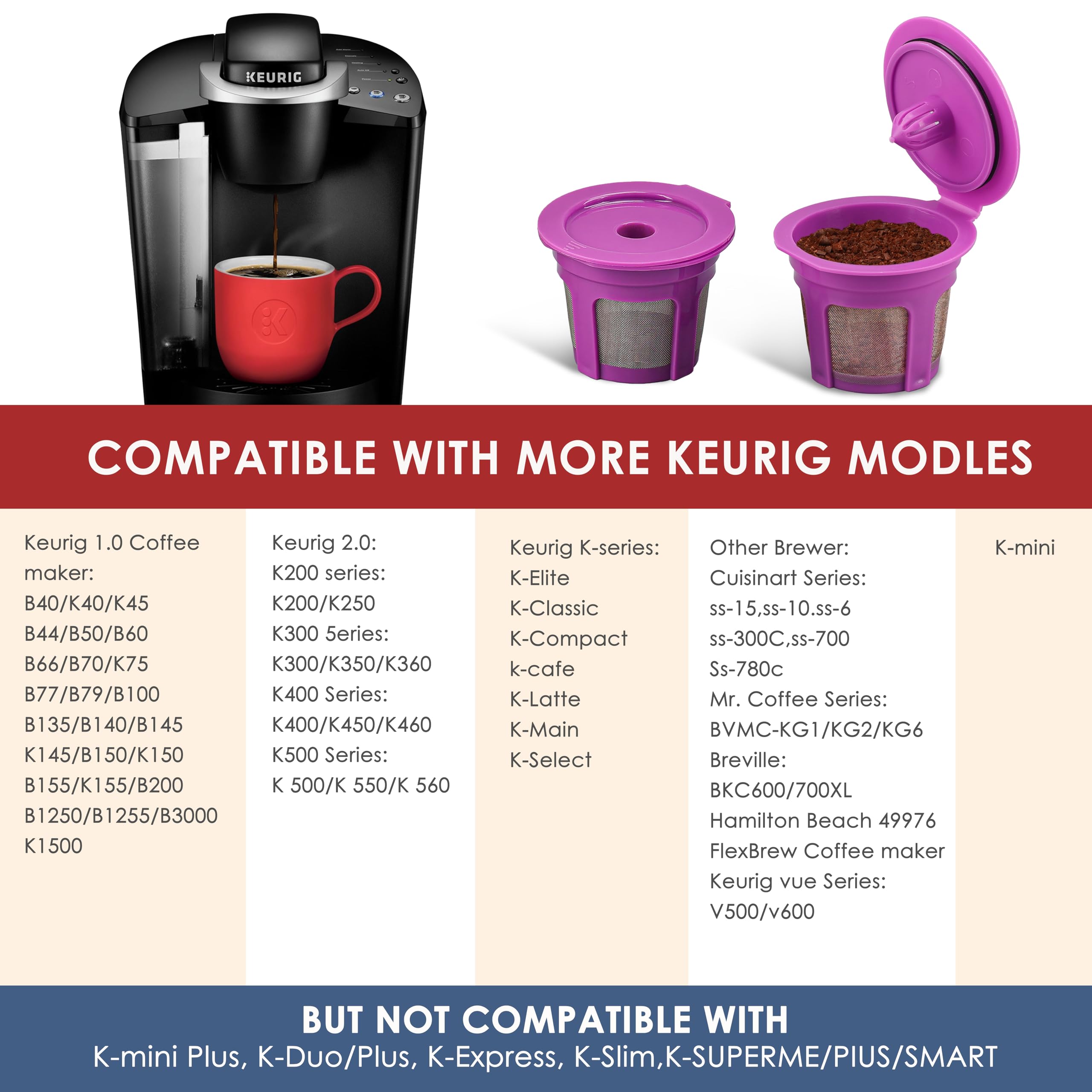 4 Pack Reusable K Cups Filters,Universal Kcup Coffee Pods for Keurig1.0 and 2.0 Coffee Makers