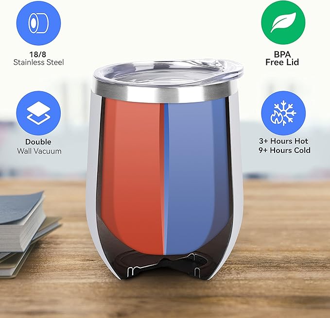 DOMICARE Stainless Steel Wine Tumbler Bulk with Lid, Personalized White Insulated Tumblers Set, 12oz Travel Coffee Cups Pack of 4