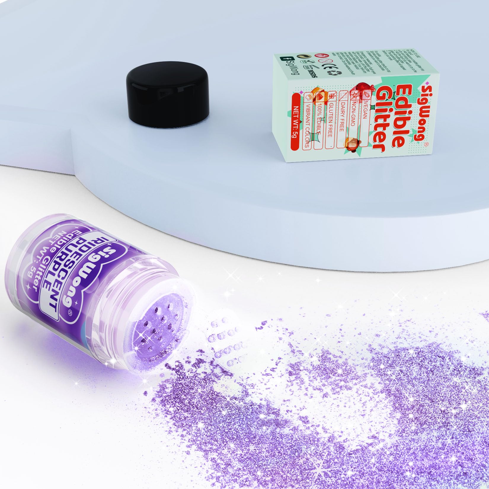 Iridescent Purple Edible Glitter - 5g Food Grade Cake Decorating Shimmering Glitter, Edible Sprinkle Luster Dust for Drinks, Chocolates, Fondant, Strawberries, Cupcakes, Candy, Easter Cookie - Vegan