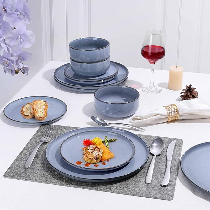Herogo 6-Piece Stoneware Dinner Plates Set, 7.9" Ceramic Round Dessert Plate Set, Small Handmade Double Reactive Glaze Dinnerware Plates for Kitchen, Microwave, Oven and Dishwasher Safe, Haze Blue