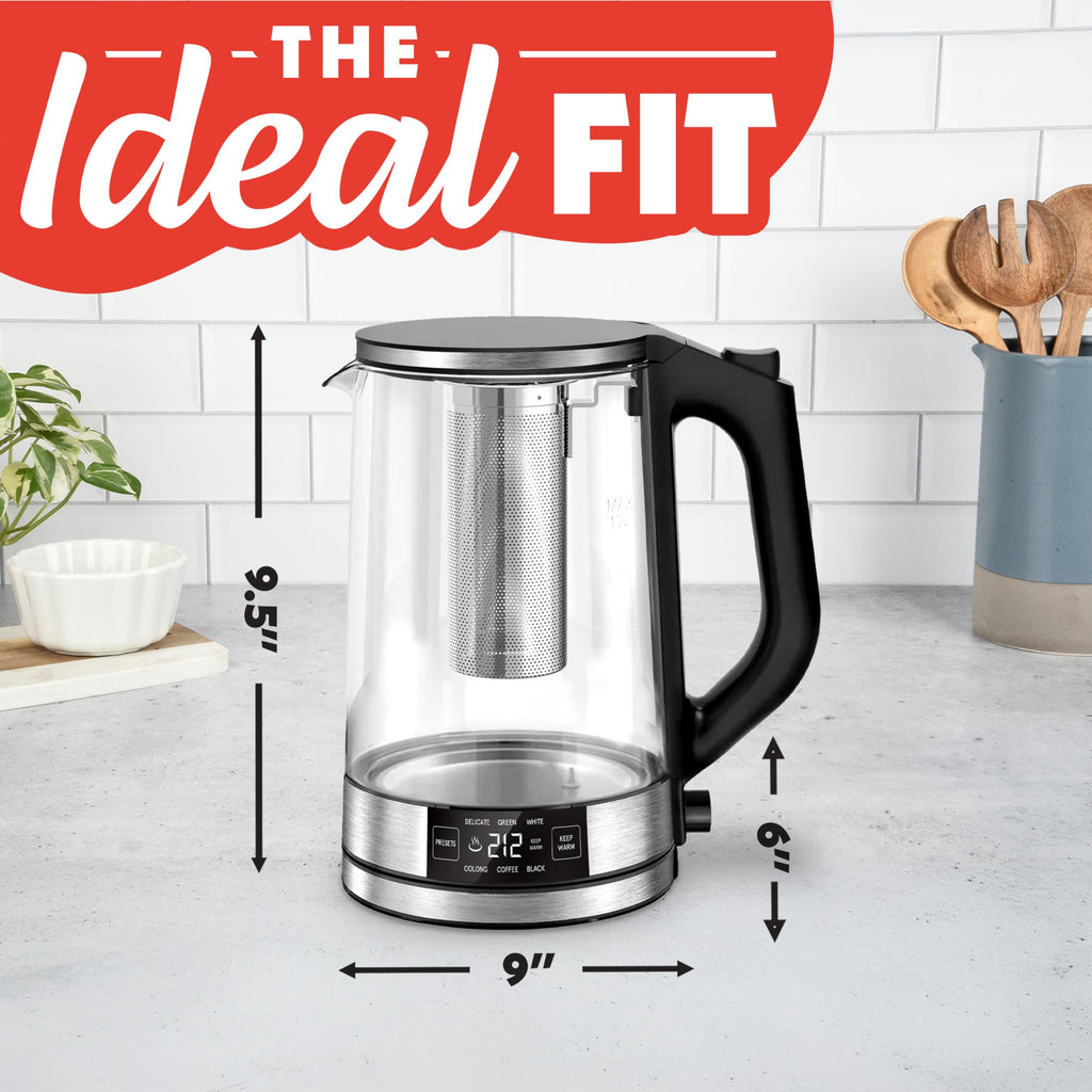 Gourmia Electric Glass Kettle - 1.7L Capacity, Digital Display, Black