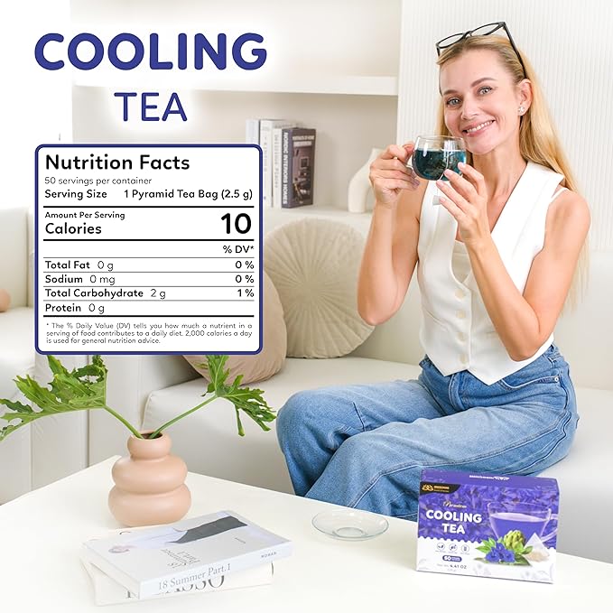 Indochine Blends, 50 Tea Bags, Hibiscus Tea Bags for High Blood Pressure, Herbal Tea Bags, Caffeine-Free, No Sugar, Vegan, Supports Heart Health and Relaxation, Loose Hibiscus Flowers, All Natural Hibiscus Flowers Ingredients (50 Pyramid Bags, Cooling ...