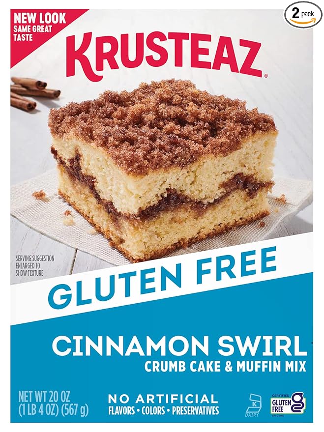 Krusteaz Gluten Free Baking Mix, Cinnamon Swirl Crumb Cake & Muffin Mix, Gluten Free with No Artificial Flavors, Colors or Preservatives, 20 Ounce (Pack of 2)