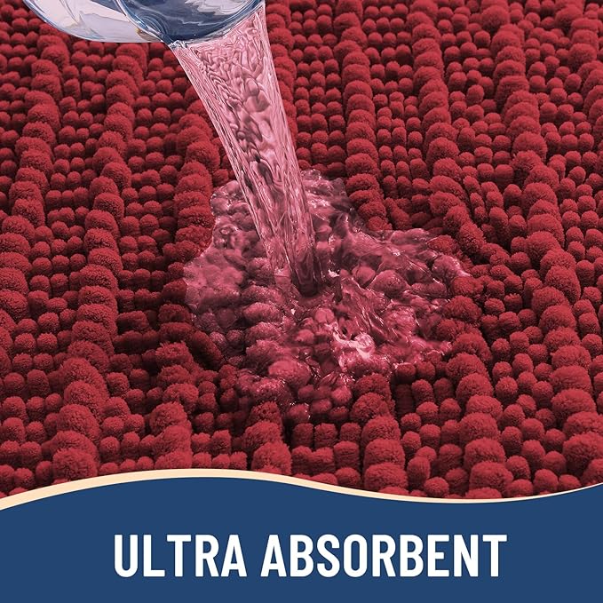Arotive Luxury Chenille Bathroom Rug Mat, Extra Soft Thick Absorbent Shaggy Bath Rugs, Non-Slip Machine Wash Dry, Plush Bath Mats for Bathroom, Shower and Tub, 34x21, Red