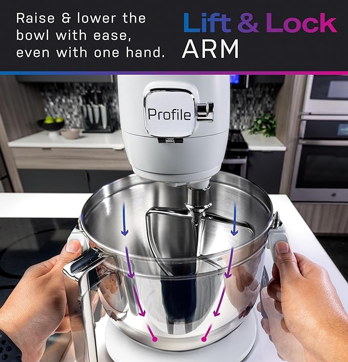 GE Profile Smart Stand Mixer, Built-In Smart Scale & Auto Sense Technology, 7qt Stainless Steel Bowl, 11 Speed, Includes Dough Hook, Beater, 11-Wire Whip, WiFi Connected, Carbon Black