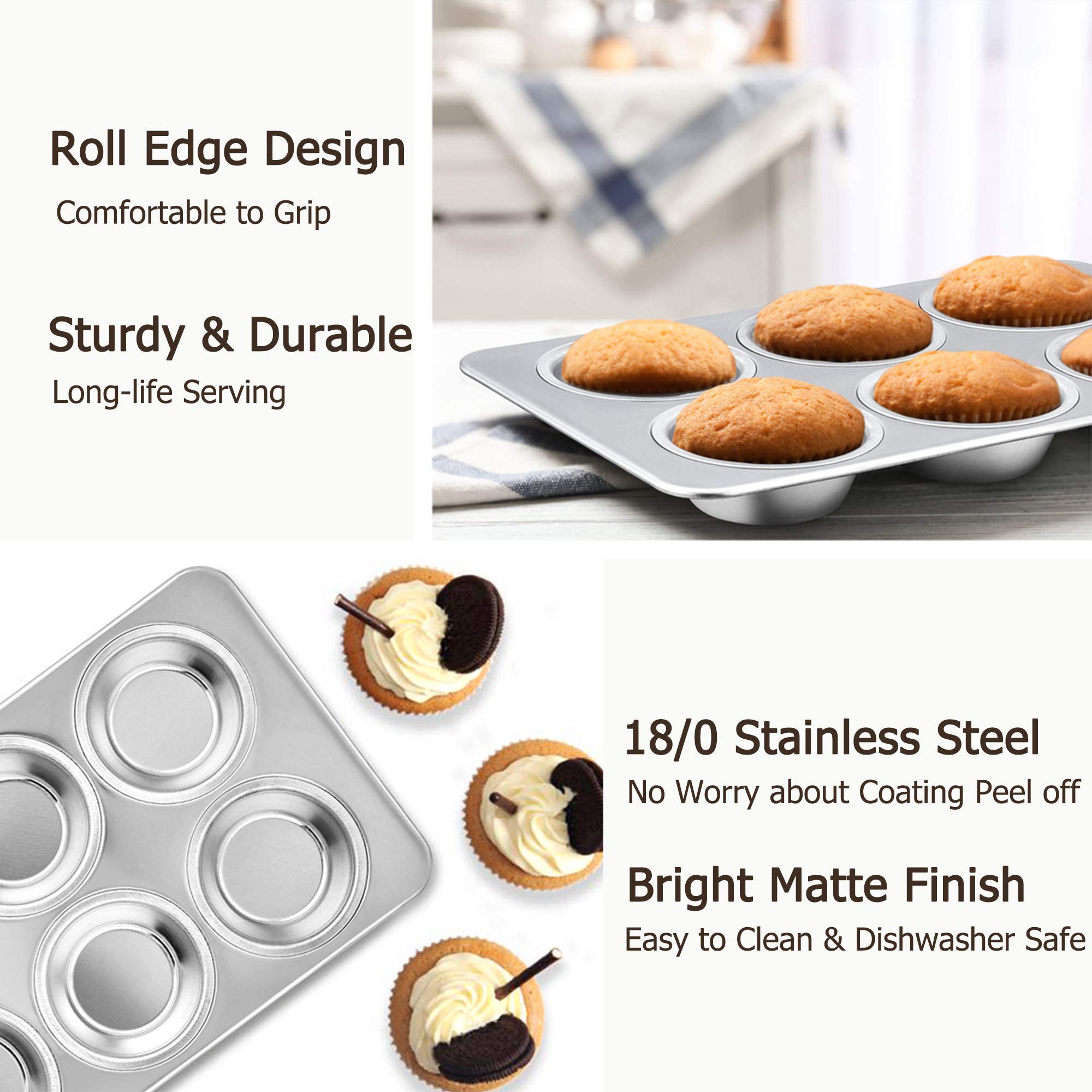 TeamFar 3 Packs Muffin Pan, Stainless Steel Muffin Cupcake Pan Tin Tray