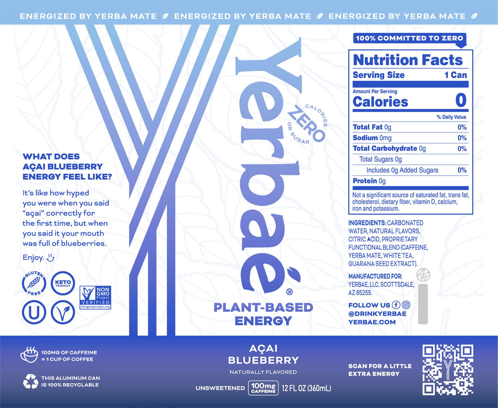 Yerbaé Energy Seltzer - Variety Performance Pack. No Sugar/Calories/Carbs. Energized by Yerba Mate Naturally Caffeinated Plant-Based, Healthy Alternative to Coffee/Sugary Sodas, Pack of 12, 12oz cans