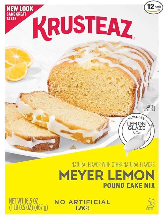 Krusteaz Meyer Lemon Pound Cake Mix with Lemon Glaze Mix, 16.5-Ounce Box (Pack of 12)